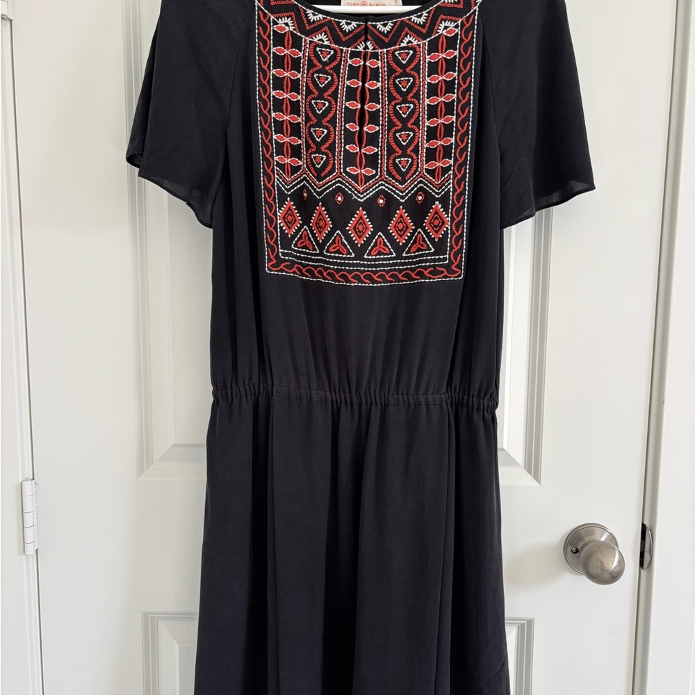 Tory Burch Black Dress with Red Embroidery